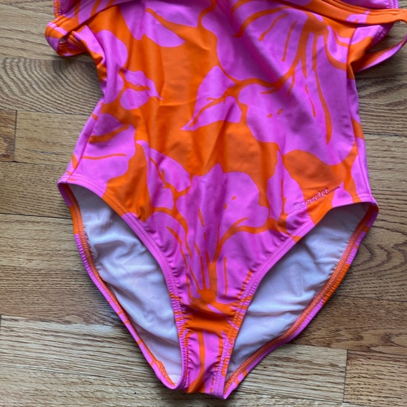 Speedo Swim Speedo Pink And Orange Floral Halter Open Back One
